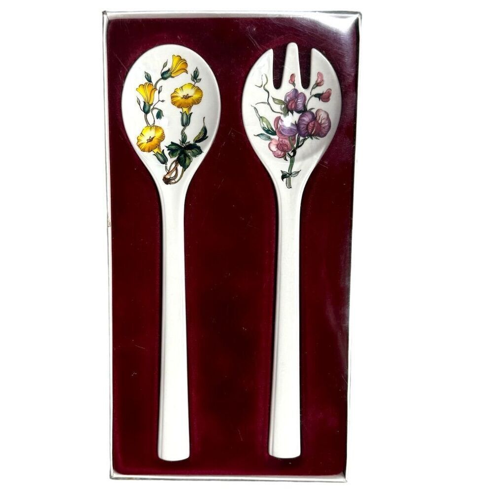 Villeroy & Boch Botanical White Salad‎ Serving Set 2 Pieces Fork & Spoon Floral - Picture 12 of 16